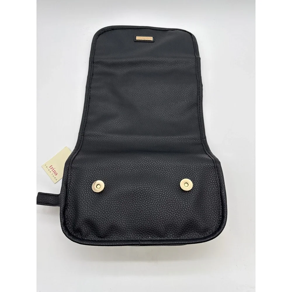 Trina Turk Hanging Toiletry Bag Black Pebbled Faux Leather Travel Organizer New